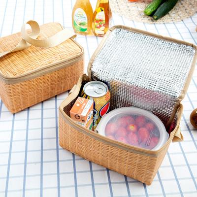 Portapranzo impermeabile intrecciato in rattan, borsa termica portatile per il pranzo da viaggio, picnic, contenitore per alimenti, borsa termica isolata per bento