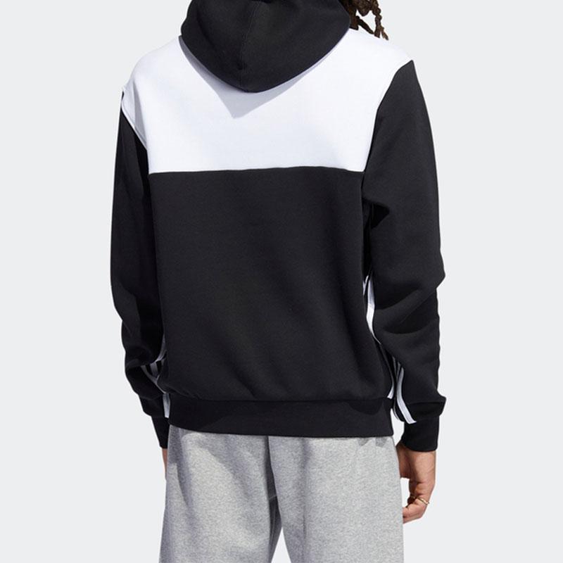 adidas Originals Color Block Logo Patch Kangaroo Pocket Hoodie Men Hoodies Black White H31271