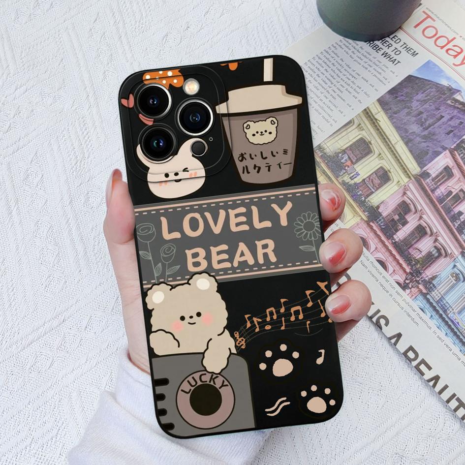 Pouzdro pro Apple iPhone X XS XR SE 14 13 12 11 8 7 6 Zadní kryty Pro Max Mini Cute Bear Cartoon Nárazuvzdorné tekuté silikonové obaly na telefony pro iPhone