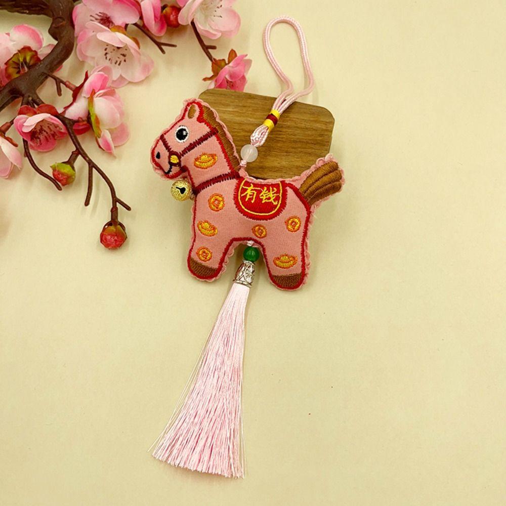 Tassel Pony Embroidered Pendant Chinese Style Car Hanging Ornaments  Festive Accessory