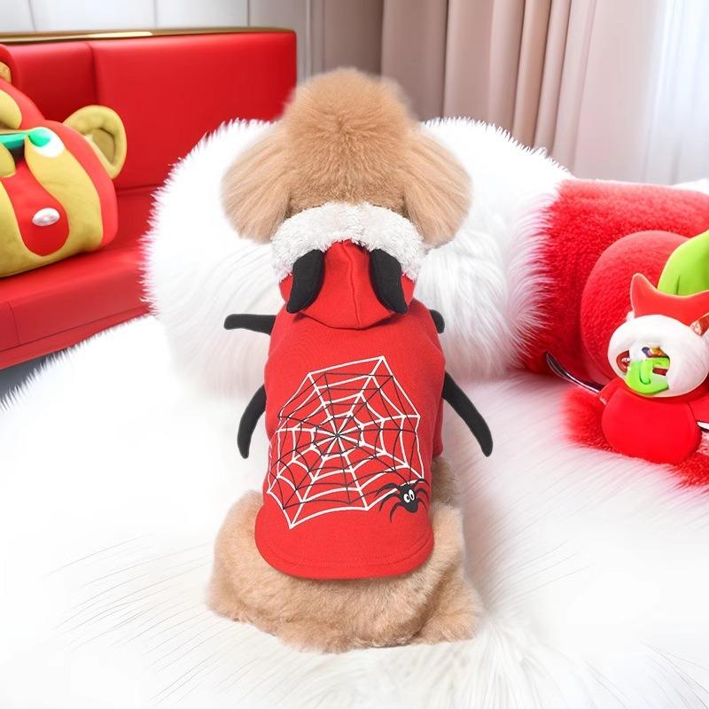 Pet Christmas Dress Halloween Dog Dress Fleece Sweater Spider Transformation Dress Halloween Dress
