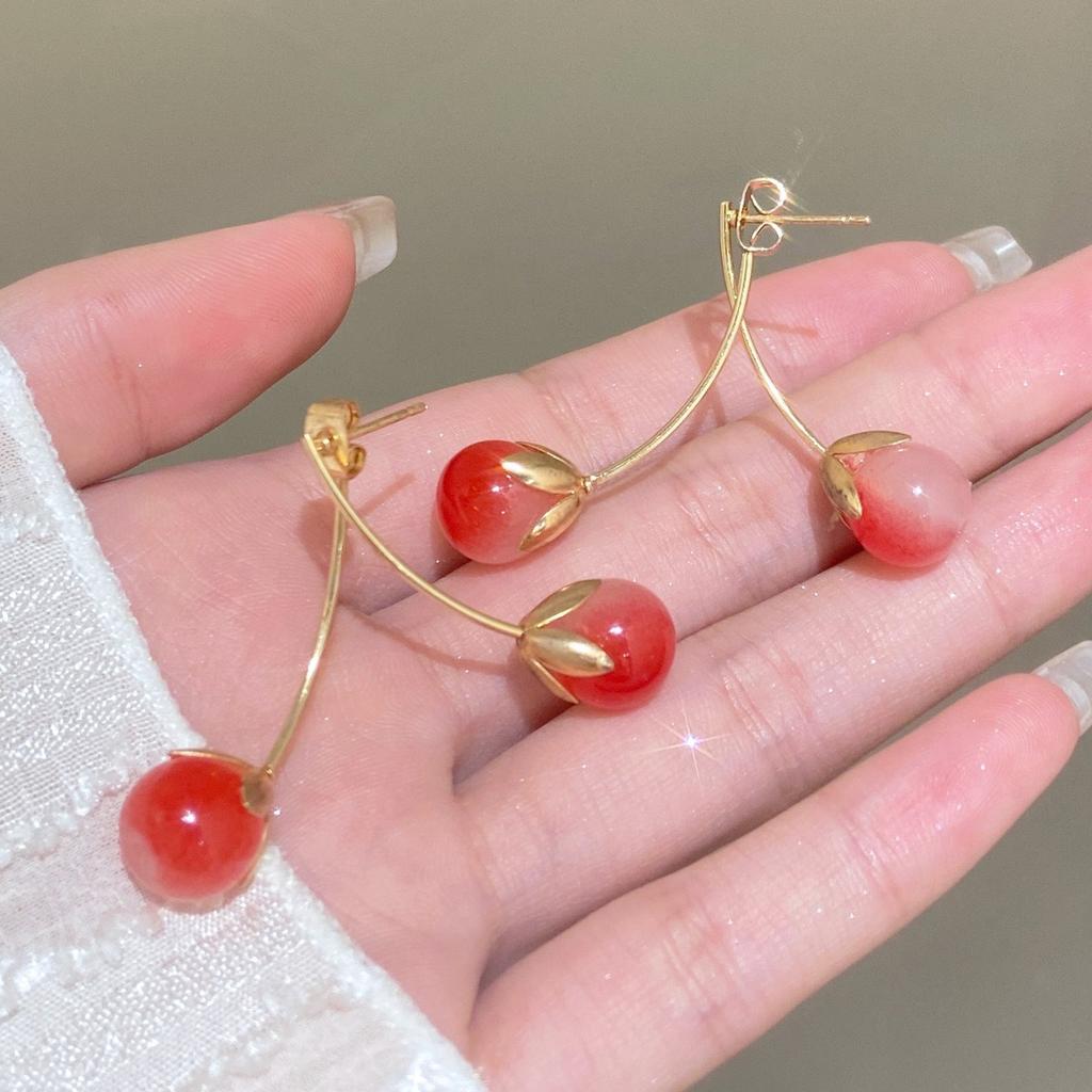 Cherry Shaped Double Drop Earrings for Women