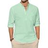 Cotton Linen Shirts for Men Casual Shirts Lightweight Long Sleeve Henley T Shirt Solid Color Long Sleeve Tops Roll Up