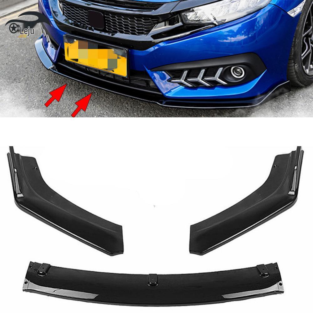 Передний сплиттер для Honda Civic 2016-2018: Трехсоставной обвес кузова, глянцево-черный