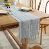 Rustic Farmhouse Style Linen Table Runner, Boho Handmade Tassel, Embroidered Table Runners for Party, Wedding and Dining Decor