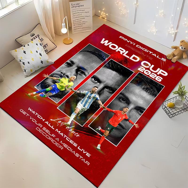 World Cup 2026 Soccer Stars Design Rug Non-slip Rug Suitable for Living Room and Bedroom Sofas.