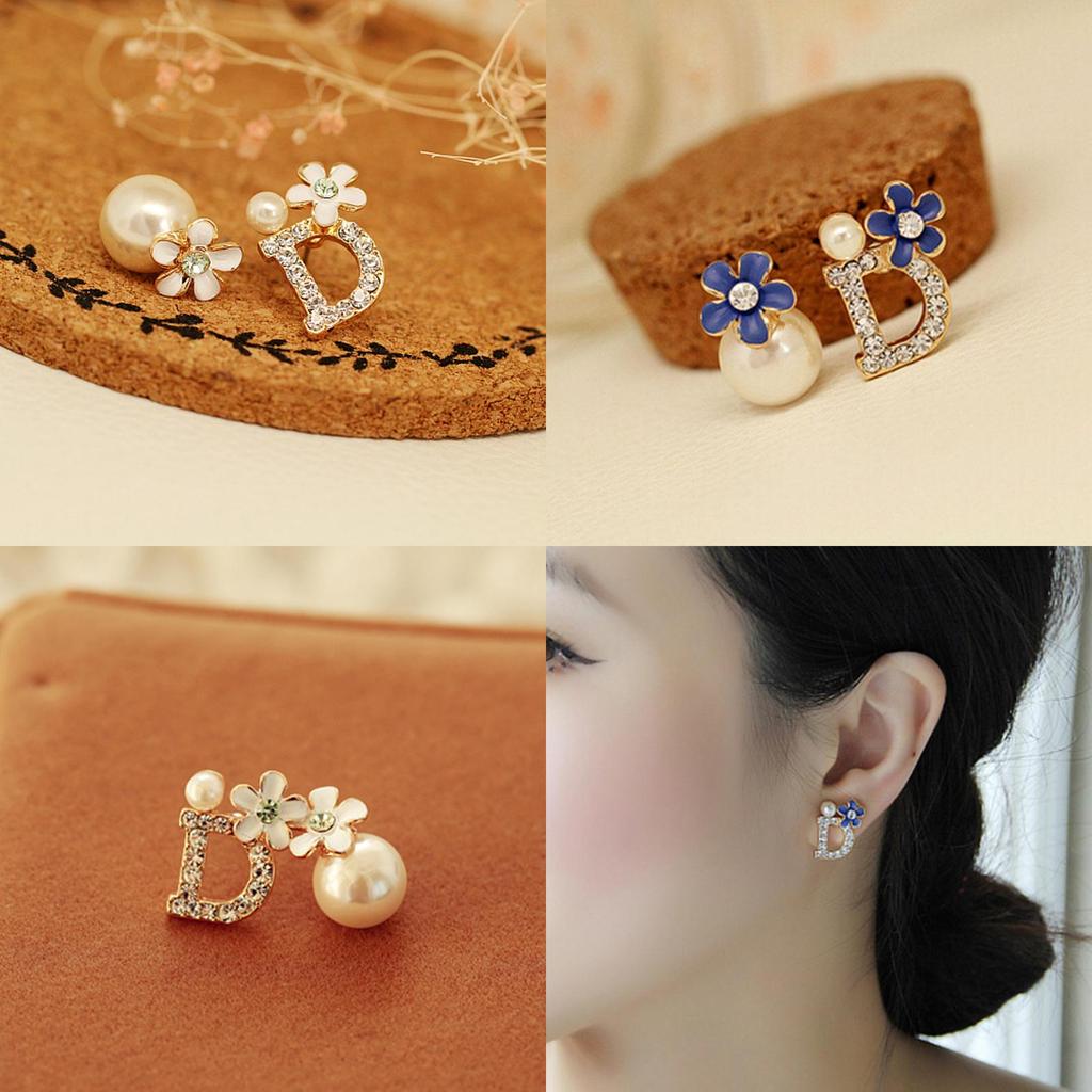Elegant Women's Alloy Crystal Rhinestone Stud Earrings With Artificial Pearls