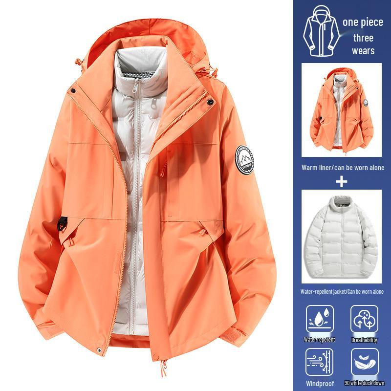 Luotuo Mountain Windproof 3-in-1 Warm Jacket with Down Liner for Short Figures, Autumn/Winter 3XL