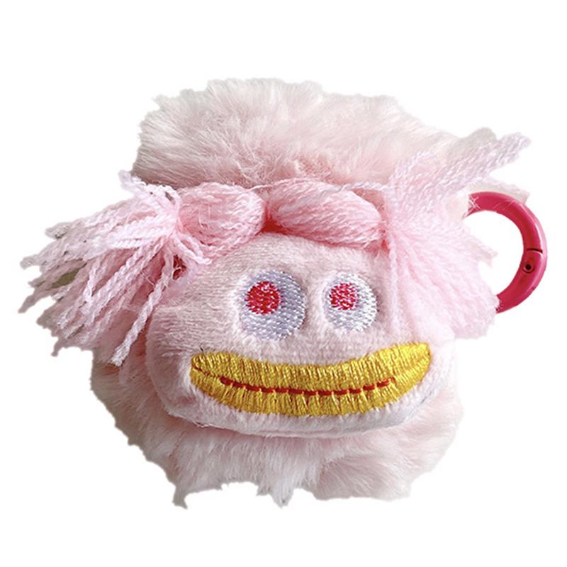 

For AirPods with Charging Case (2016)/(2019)/AirPods with Wireless Charging Case (2019) Plush+TPU Parody Expression Cover with Buckle Pink