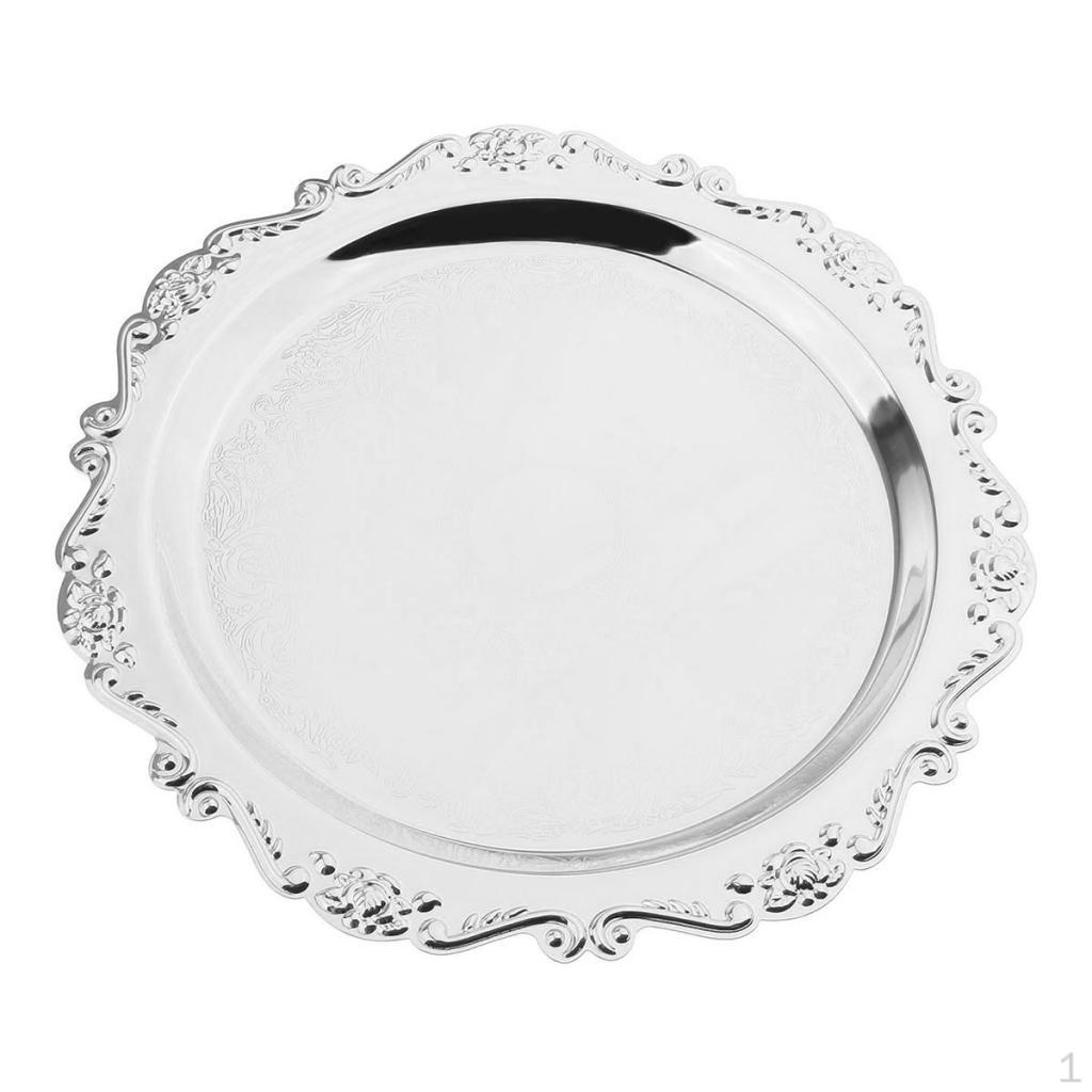 7"/9"/11" Metal Silver Round Tea Platter Dessert Serving Tray