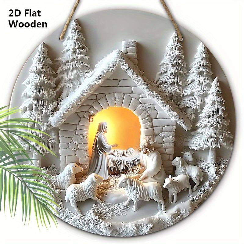 

Теплая Зимняя Рождественская Деревянная Табличка - Иисус Рождество Белая Круглая Табличка для Декора на Входную Дверь или Стену - Идеальное Рождественское Украшение 20cm/7.87in белый