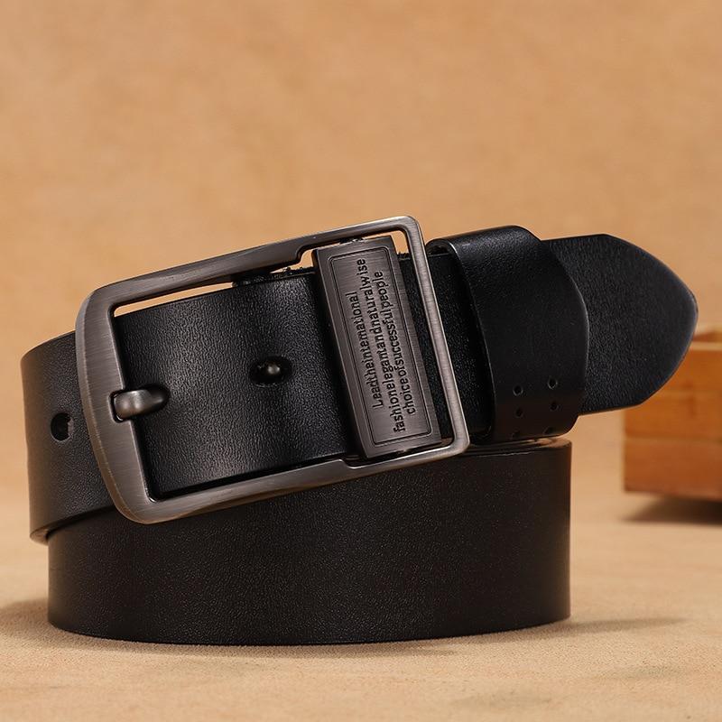 Men Alloy Letter Pin Buckle Genuine Leather Belt High Quality Cowskin Belts Strap
