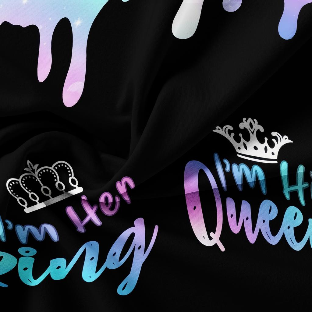 3pcs Valentine'S Day Romantic couple Crown Letter Duvet Cover Set (1 Duvet Cover + 2 Pillowcases No Core) for Home And Dorm Use