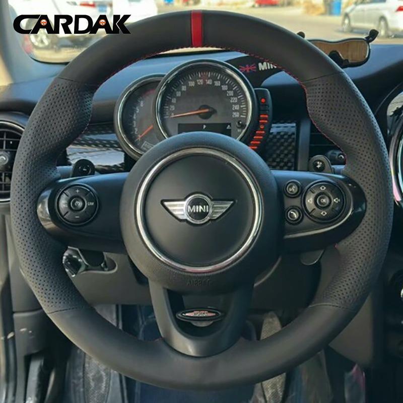 Full Black Leather Steering Wheel Cover For MINI JCW F56 Clubman Convertible Countryman 2014-