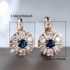 White Zircon Blue Crystal Flower Hoop Earrings For Women Vintage Gold Color Ear Buckle Wedding Jewelry Engagement Gifts