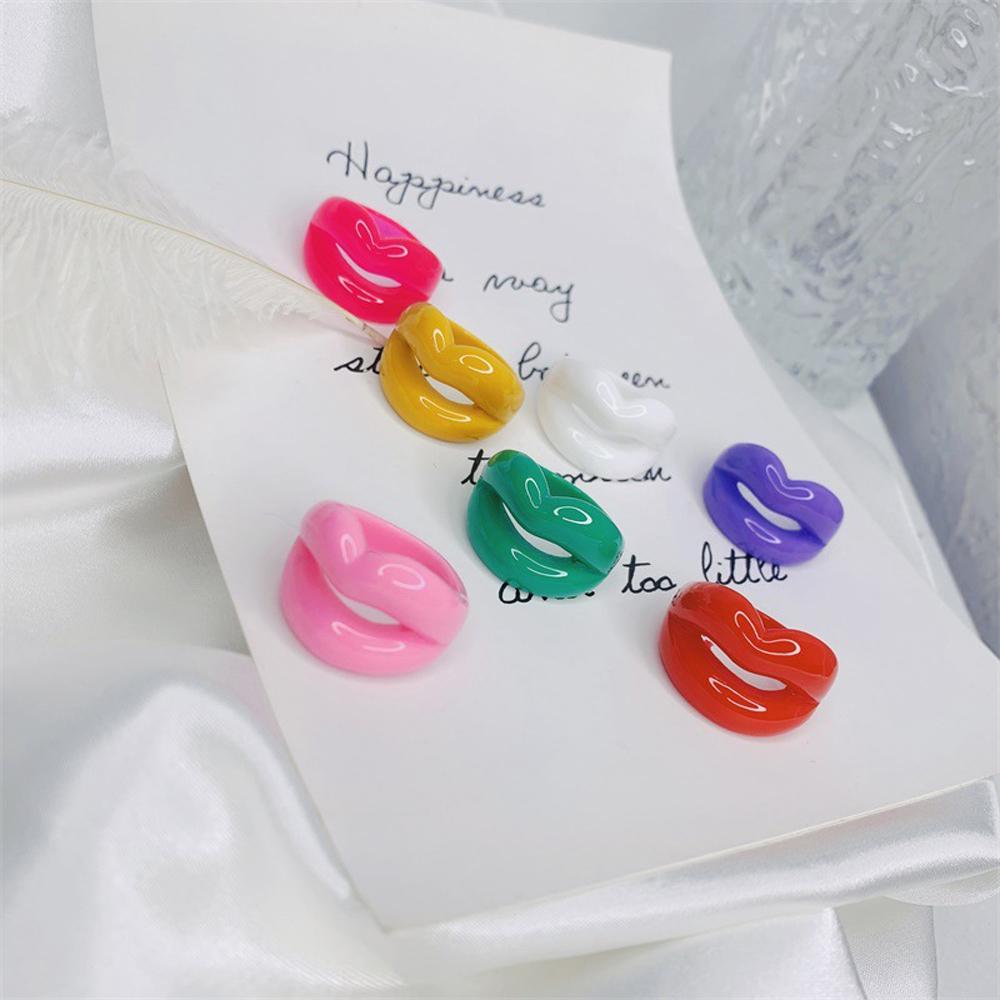 New Personality Acrylic Geometric Square Punk Resin Rings Lips Fashion Jewelry Finger Ring