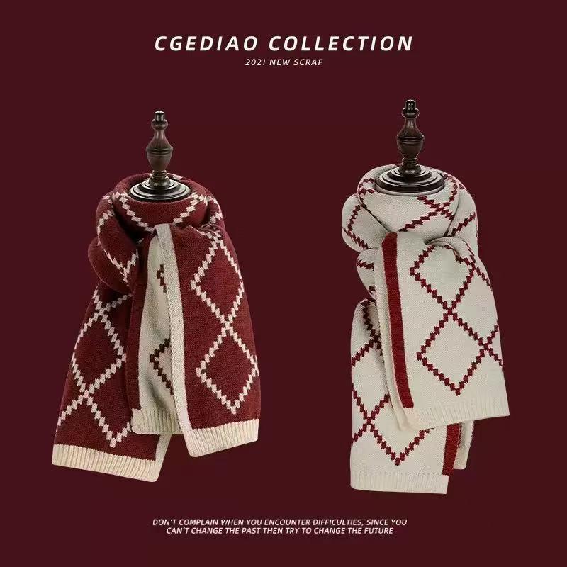 Women's Red Woolen Snood: Versatile Winter Warmth with Japanese Plaid.