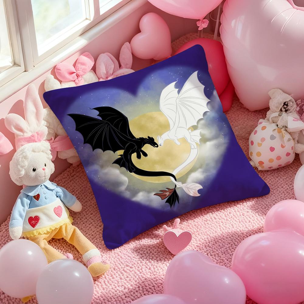 Black and White Dragon Love Heart Cushion Cover Pattern Printed Pillowcase for Living Room Sofa Cushion Cover & Bedroom Decor