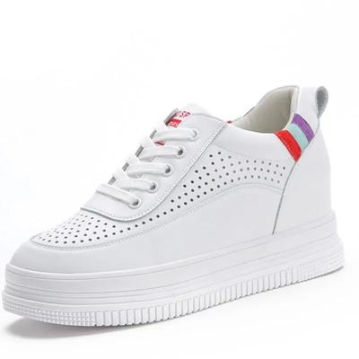 Genuine Leather Heel High Height Increased Spring Autumn Summer Shooes 7cm Breathable Platform Wedge Sneakers Women Shoes