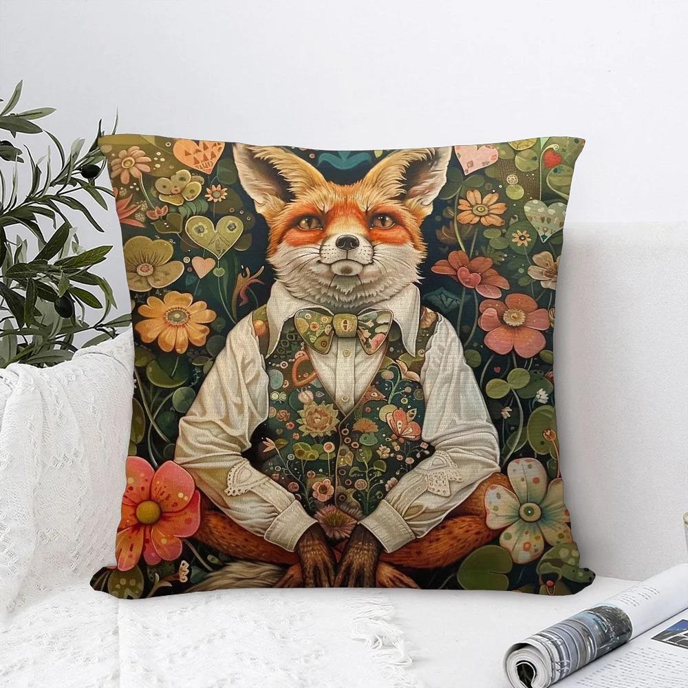 Home Decor Whimsical Animals Fox Rabbit Tiger Bird Pattern Cushion Cover Suitable For Sofa Bedroom Car Pillow Cover