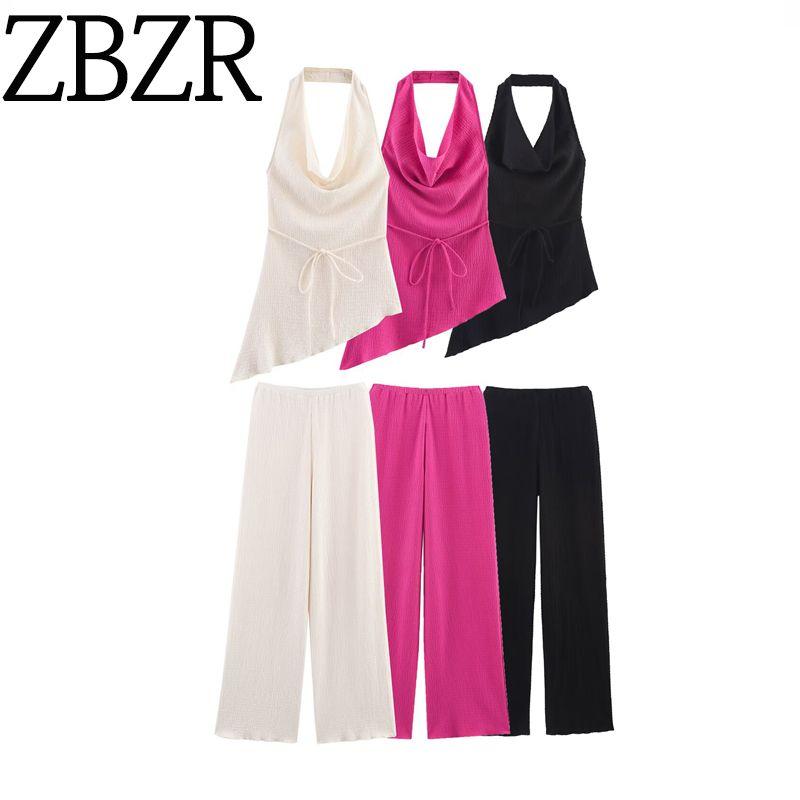 Zbzr Spring New Women Clothes Western Style Asymmetric Hanging Neck Top Draping Pants 0347302 0347303