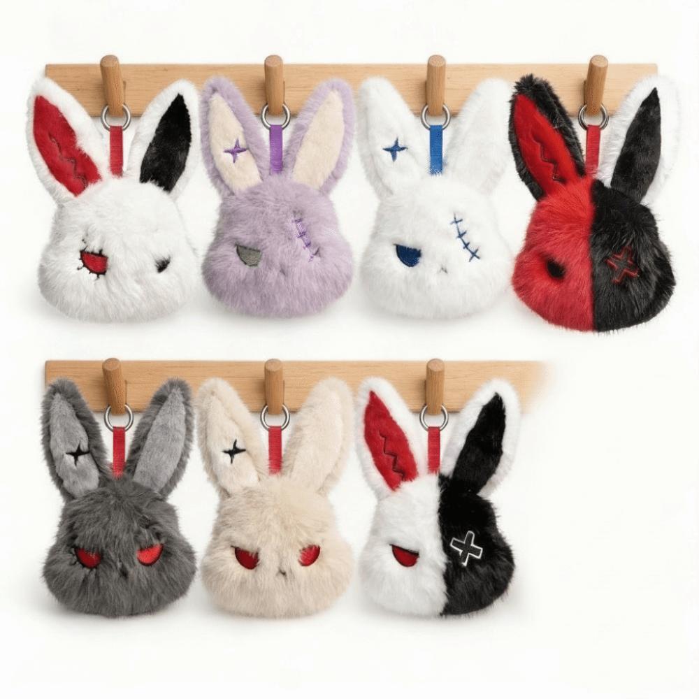 Fluffy Halloween Plushie Compact Stitched Bunny Bag Pendant Gothic Rabbit Key Organizer