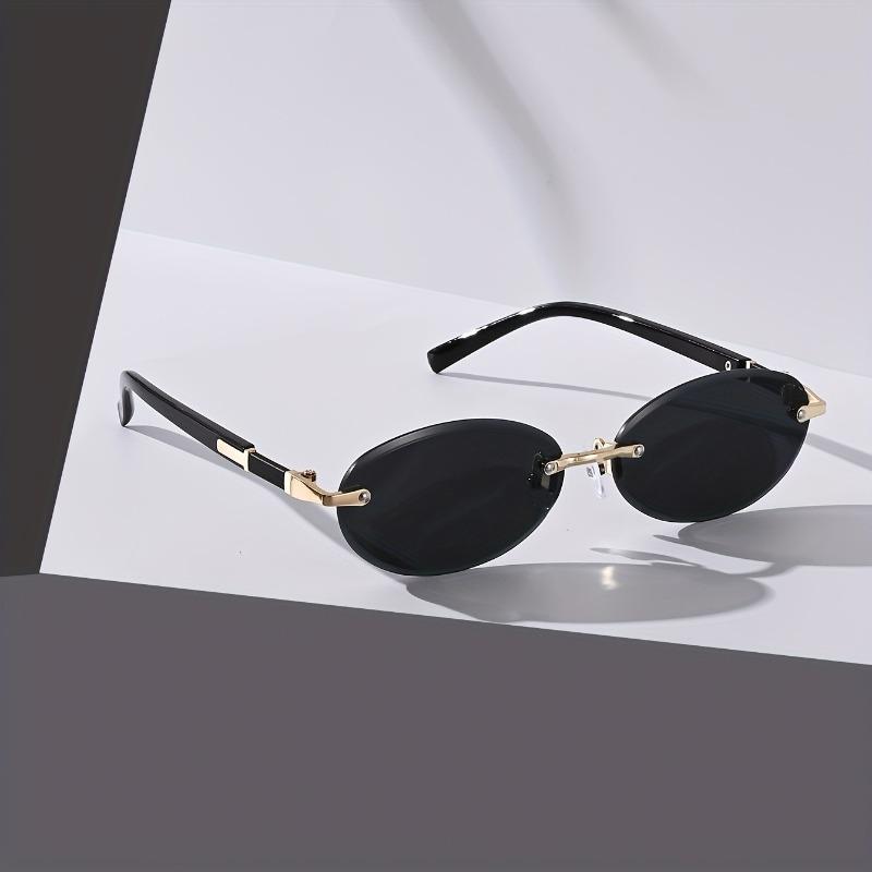 2 Pairs of Small Frame Metal Sunglasses for Women Vintage Oval Frame Fashionable Cutout Edges No Frame Trendy Eyewear