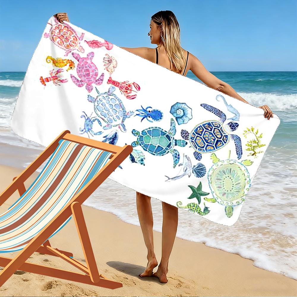 Colorful Sea Turtles and Marine Life Design - Beach towel quick-drying for travel outdoor sports jogging beach and swimming