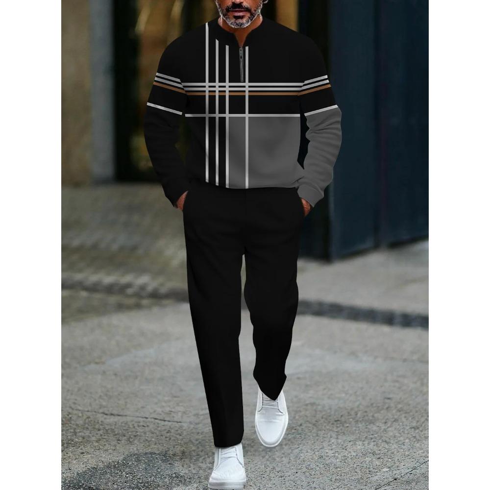 Herren Mode Stil Gedruckt Zweiteiliges Set 3D Digital Halber Reißverschluss Lässig Trendig Sportbekleidung Herbst und Winter Set