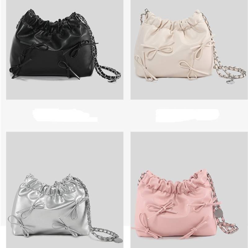 2024 New Spring Butterfly Bow Tote Bag Women Large Capacity Wrinkle Shoulder Crossbody Bag Street Fashion Chain Bag