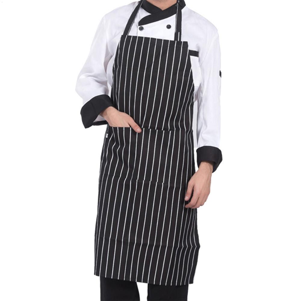 

Anti-fouling Kitchen Apron With Pockets For Chef Cooking Baking Cleaning Restaurant Shop Waiter Stylish Striped Work Apron