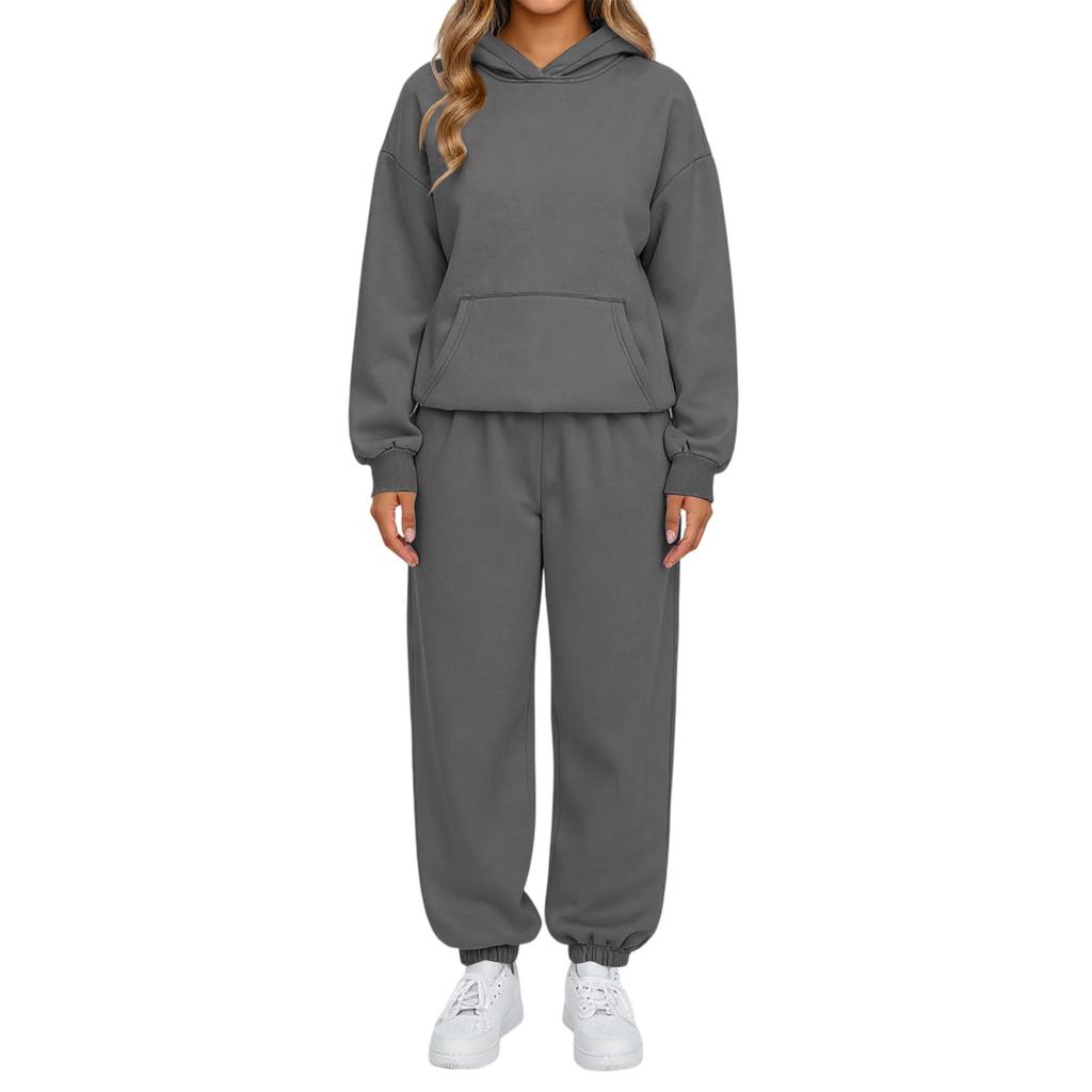 Women’s Two Piece Hooded Sweatshirt and Sweatpants Set Loose Fit Long Sleeve Pullover with Kangaroo Pocket Drawstring Pants Loungewear