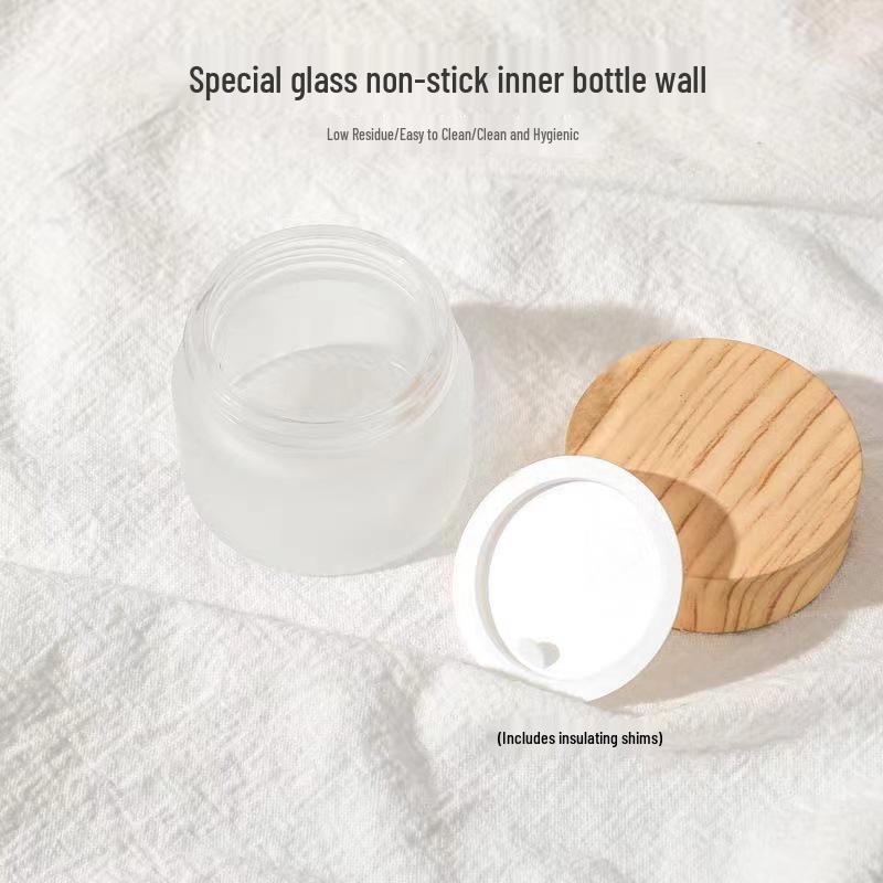 Bamboo Frosted Cream Jar with Solid Wood Lid, 5-100g Refillable Cosmetic Face Cream Bottle