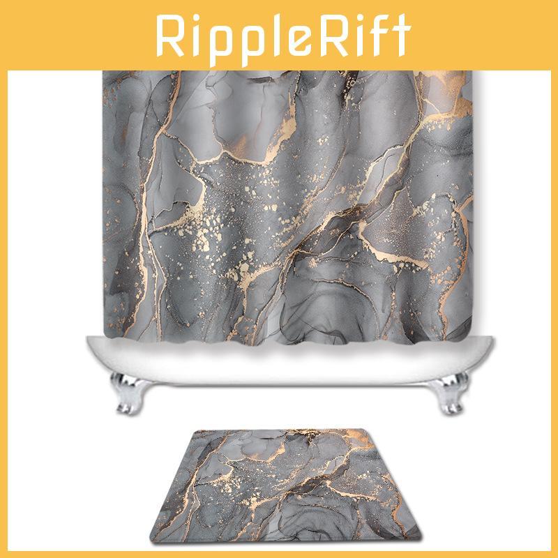 Golden Grey Fashionable Marble Patterned Bathroom Shower Curtain Waterproof