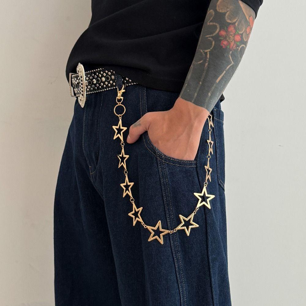Hollow Out Metal Waist Chain Five-Pointed Punk Belt Chain Goth Star Pants Chain  Steet