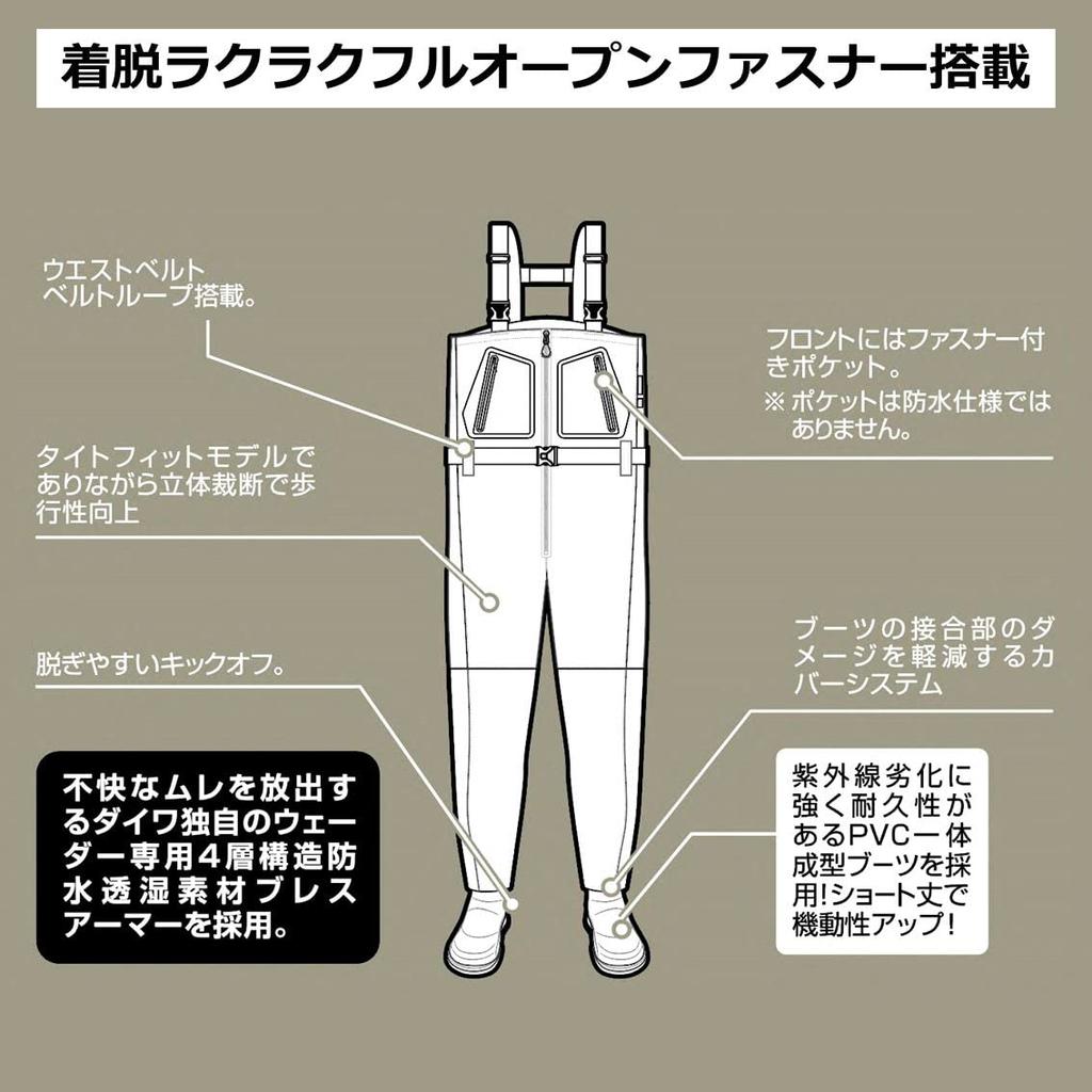 Daiwa Tight Fit Salt Breath Zip Waders Size S SW-4502B-T Black,