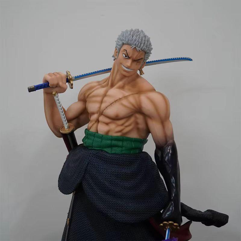 One Piece 50cm - 5 Interchangeable Heads  Anime Carrying Knife Roronoa Zoro Collectible Statue Model Figure Ornament Adult Gifts