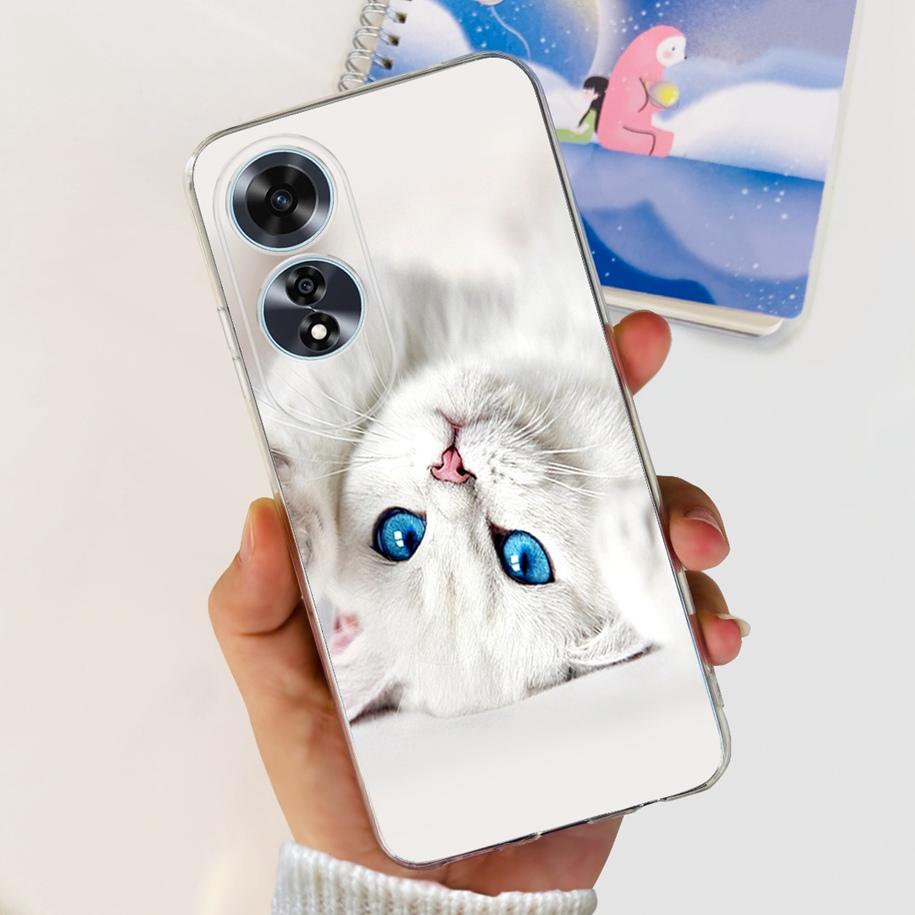 For OPPO A60 4G Case CPH2631 Cute Cat Cartoon Transparent TPU Silicone Soft Slim Cover For OPPO A60 A 60 OPPOA60 2024 Bumper New