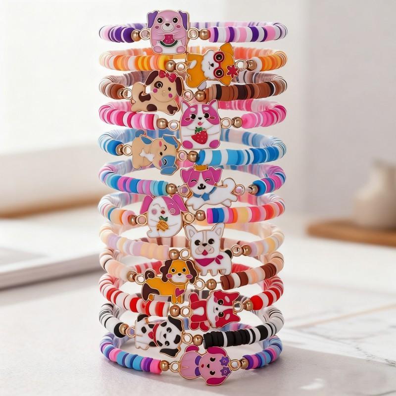 Kids Soft Polymer Clay Bracelet Set Cartoon Animal Design Multi-Layer Stackable Friendship Wristband Girls Boys 2025