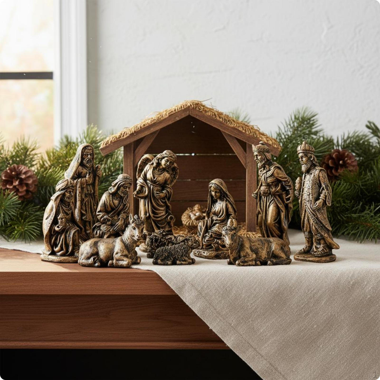 11 Pieces Resin Nativity Figures Miniature Mini Scene Tabletop Display Manger Figurine Set