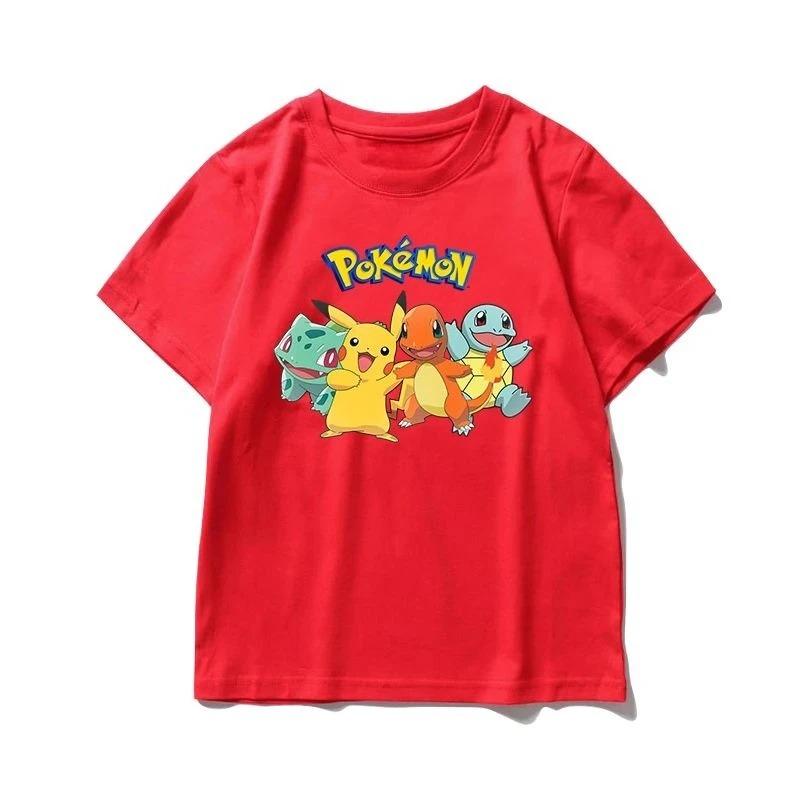 Pokemon Tshirt Pikachu Squirtle Bulbasaur Charmander Cotton Kids Adult Tee Anime Top Original Print Oversized Y2k Short Sleeve