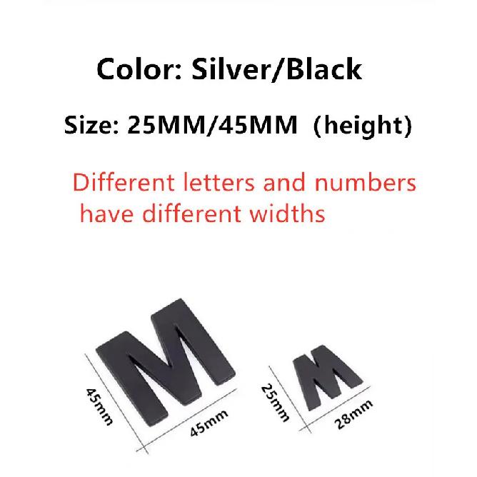 1Pcs 3D Metal 45mm 25mm DIY Letters Alphabet Emblem Numbers Chrome Labeling Car Sticker Digital Badge Accessories Motorcycle