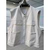 Women's White Denim Vest Sleeveless Button Front Multi Pocket Casual Loose Fit Outerwear