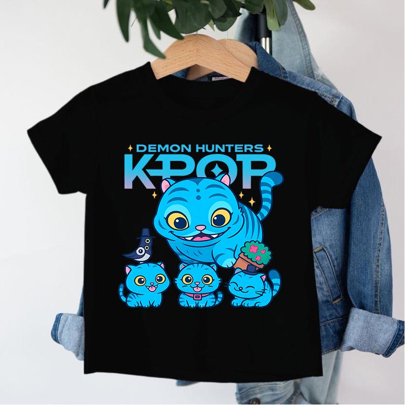 New KPop Demon Hunters Saja Boys Cartoon Boys T-shirt Round Neck Print Fashion Casual Top Children's T-shirt Kids Clothing