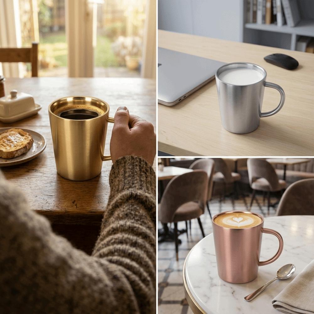 Grip Handle Handheld Cup Rustless Steel Beverage Tumbler Space Saving Coffee Mug Coffee Drinking серебряный