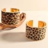 Adjustable Leopard Print Wide Cuff Bracelet Flocking Texture Wristband For Comfort Alloy Construction Stylish Wear