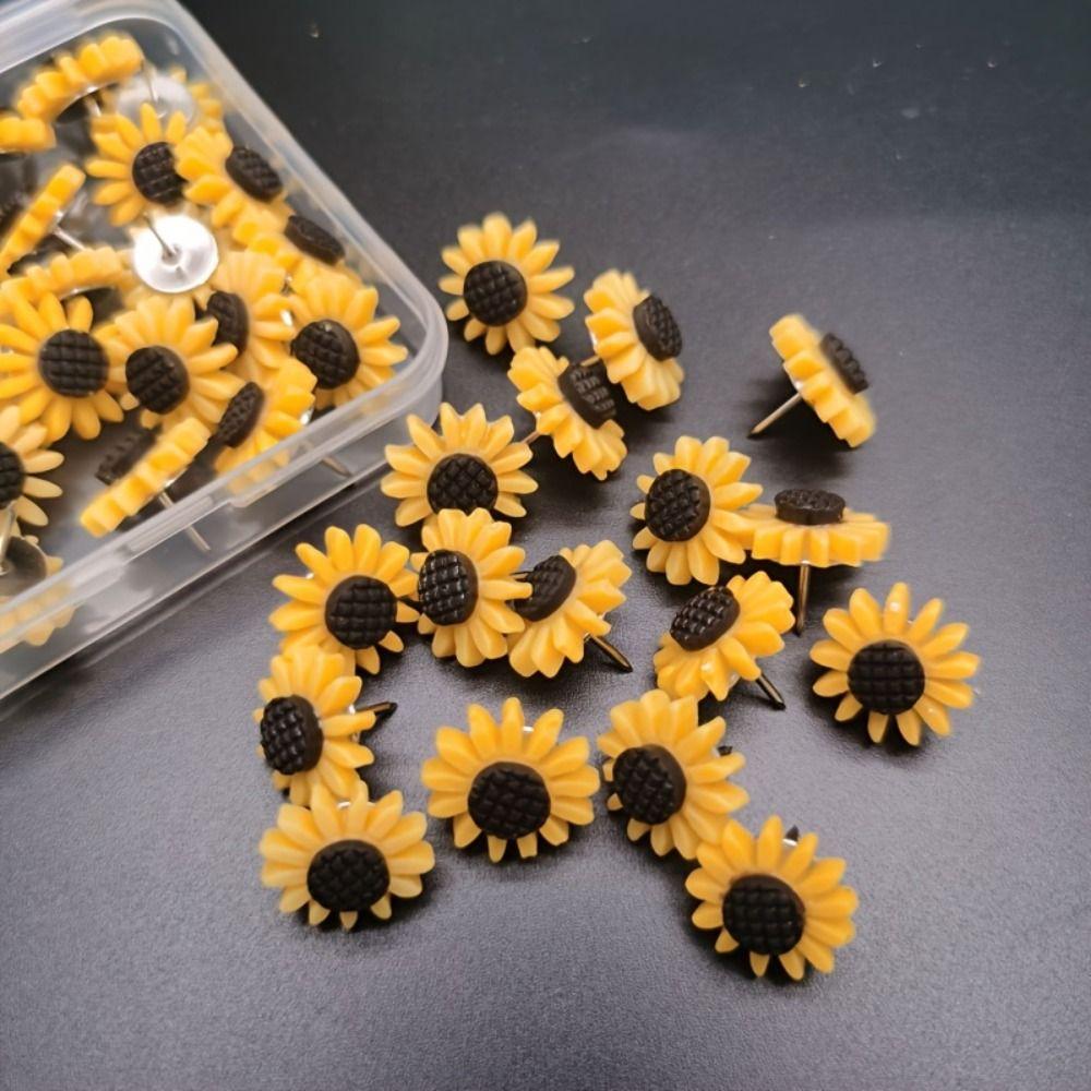 10/20/30/40/50Pcs Photo Wall Decor Sunflower Pushpins DIY Colored Flower Push Pins  Corkboard