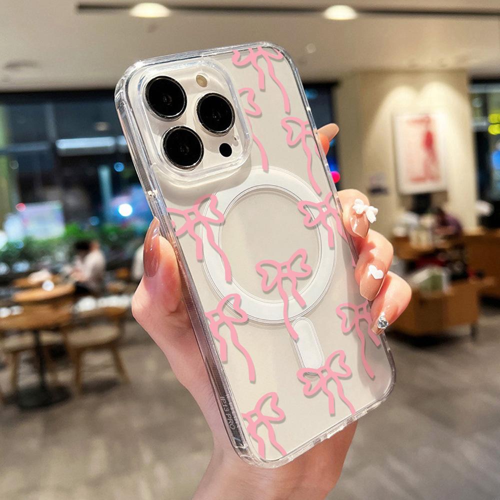 Pink Blue Bow Magnetic Magsafe Charging Phone Case For iPhone 17 Pro Case iPhone 13 15 11 12 14 16 Pro Max Air Y2K Clear Cover