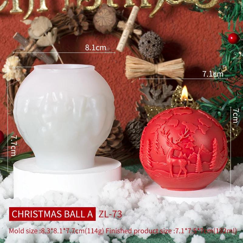 2025 New 3D Christmas Ball Candle Silicone Mold Reindeer-Patterned Silicone Christmas Ball Make Candles Mold Handmade Home Decor