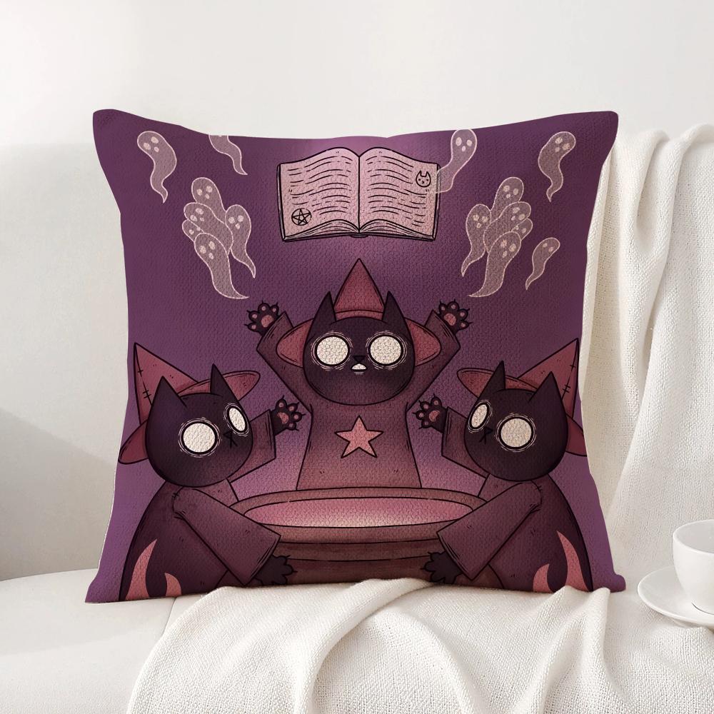 Wizard Cat Cushion Cover Natural Linen Organic Fabric DoubleSided Printing Sofa Home Decor Breathable Bed Pillow